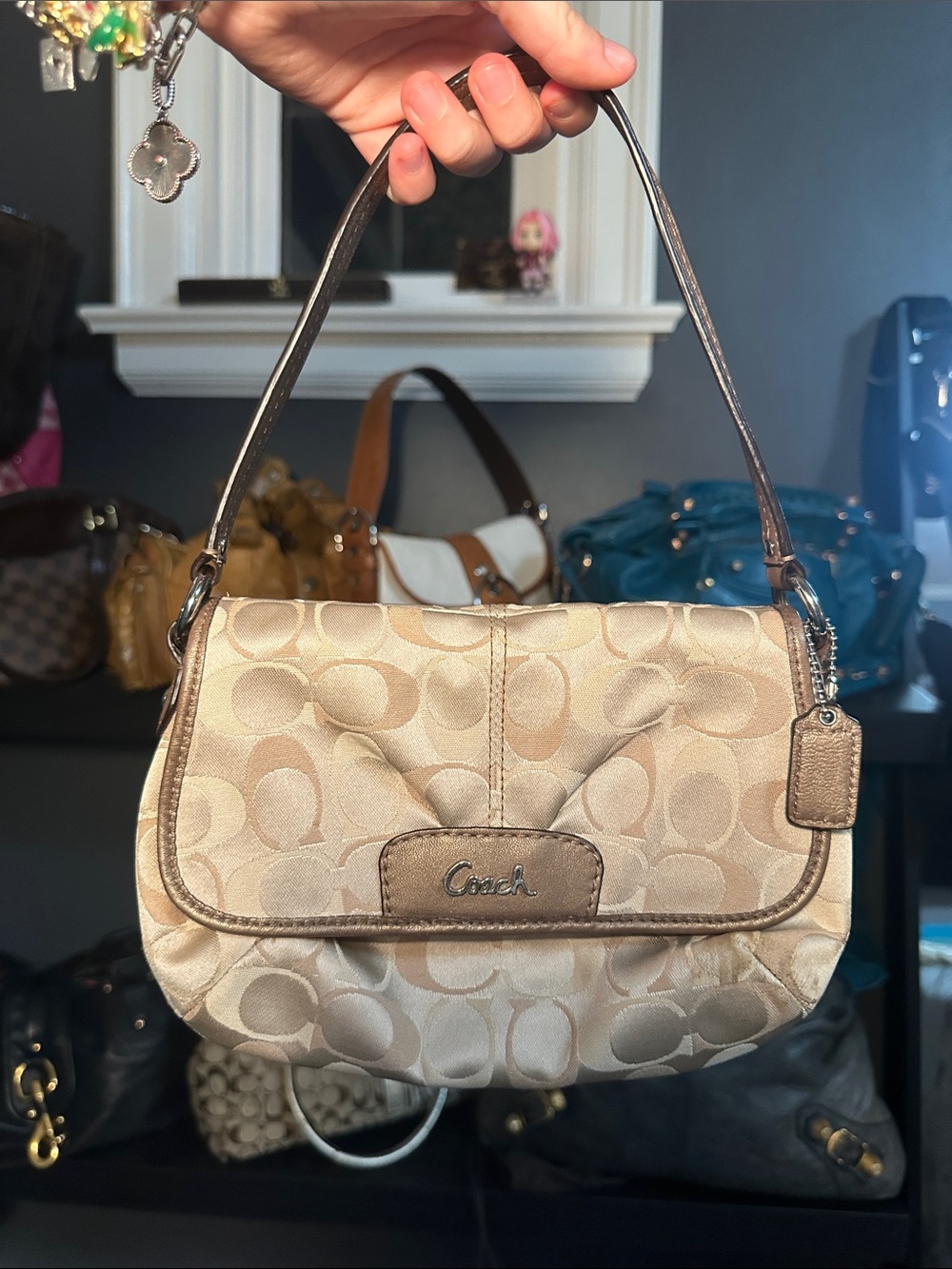 Coach signature jacquard pleated flap shoulder bag